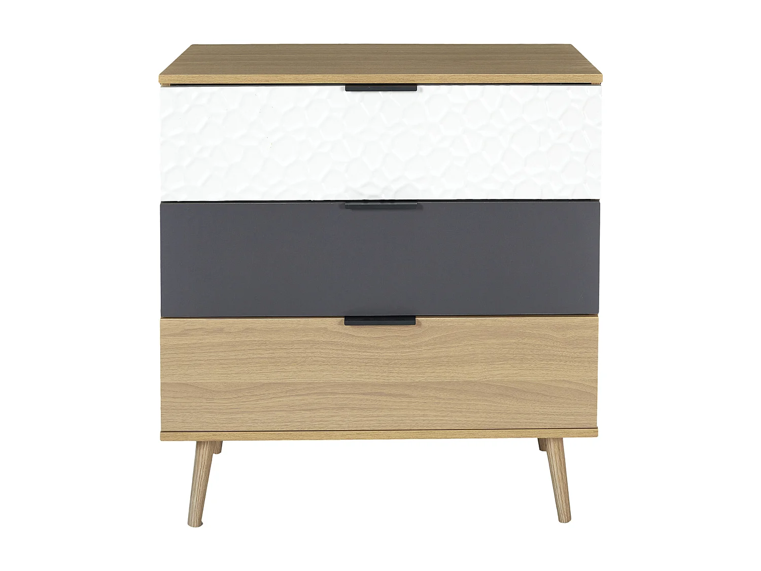 Commode 3 Tiroirs Sven Marron, Noir, Blanc