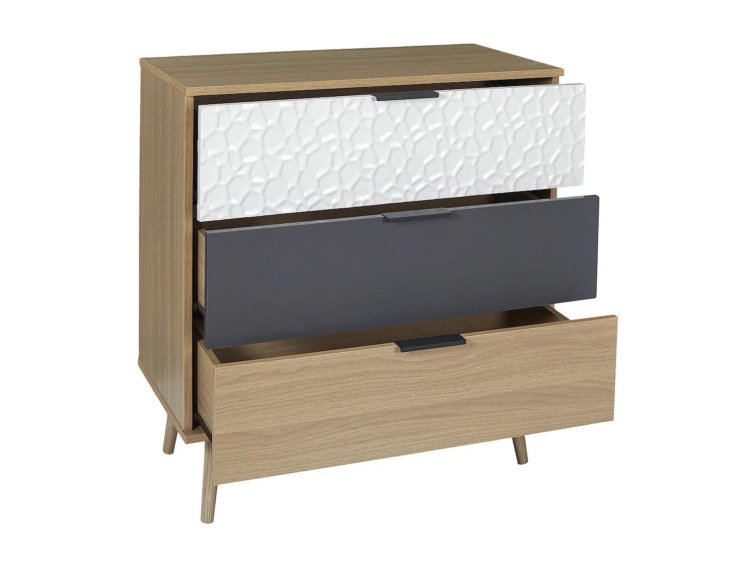 Commode 3 Tiroirs Sven Marron, Noir, Blanc