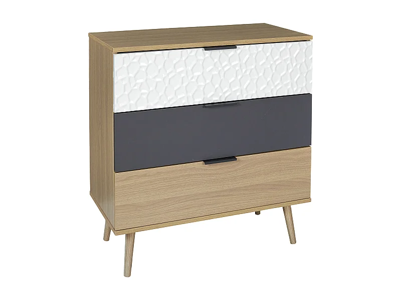 Commode 3 Tiroirs Sven Marron, Noir, Blanc