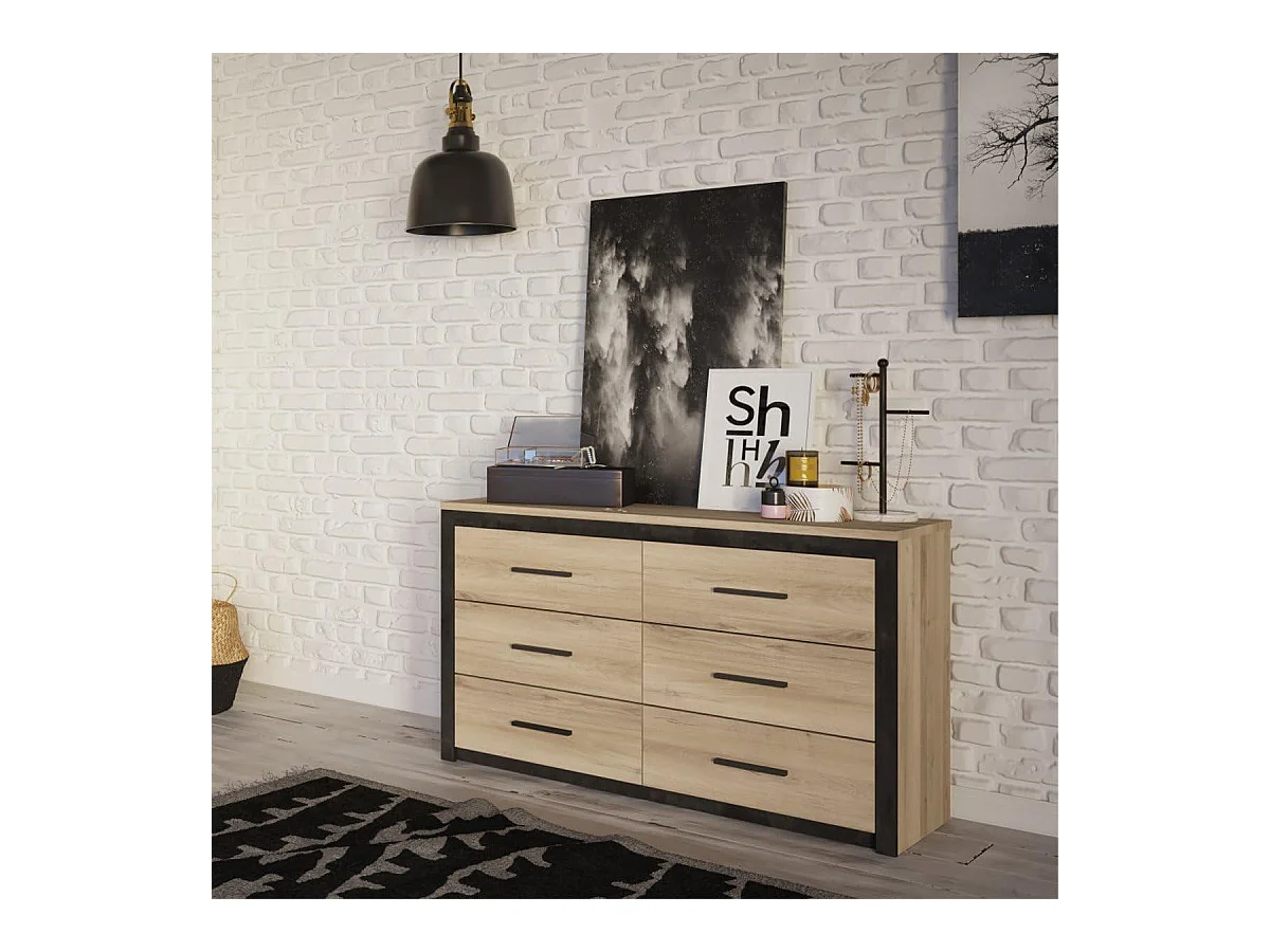 COLORADO Commode 6 tiroirs - Decor Chene Kronberg - L 129,1 x H 77,1 x P  41,8 cm