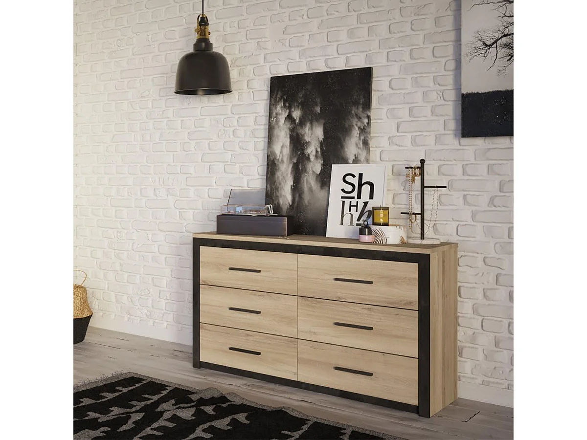 COLORADO Commode 6 tiroirs - Decor Chene Kronberg - L 129,1 x H 77,1 x P  41,8 cm