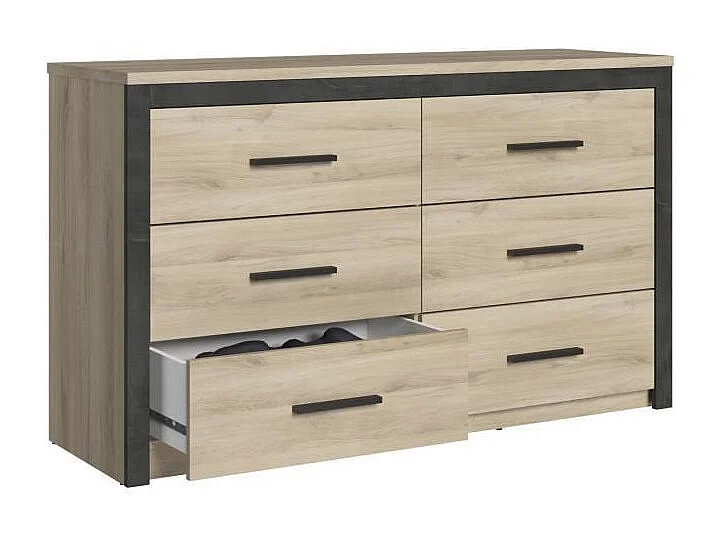 COLORADO Commode 6 tiroirs - Decor Chene Kronberg - L 129,1 x H 77,1 x P  41,8 cm