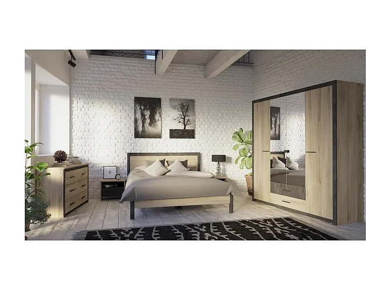 COLORADO Commode 6 tiroirs - Decor Chene Kronberg - L 129,1 x H 77,1 x P  41,8 cm