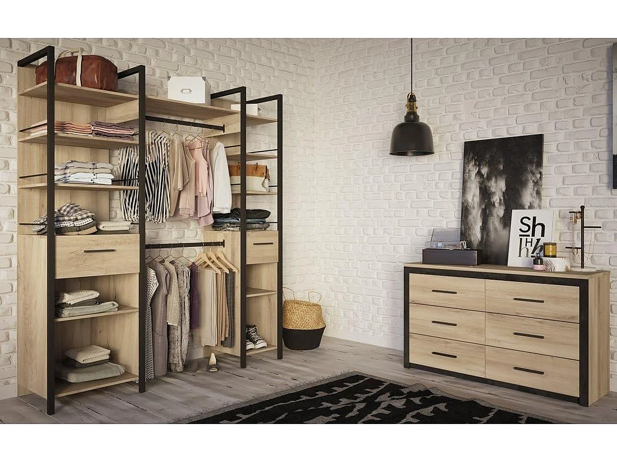 COLORADO Commode 6 tiroirs - Decor Chene Kronberg - L 129,1 x H 77,1 x P  41,8 cm