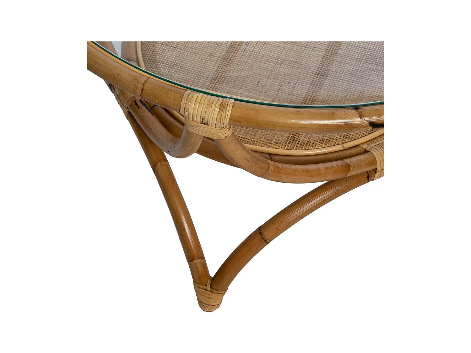 Table basse en Rotin et Verre trempé  90 x H 51 cm