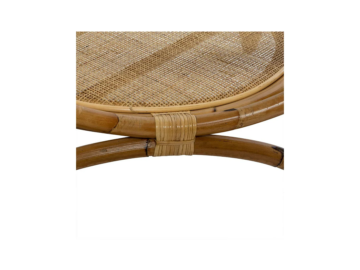 Table basse en Rotin et Verre trempé  90 x H 51 cm