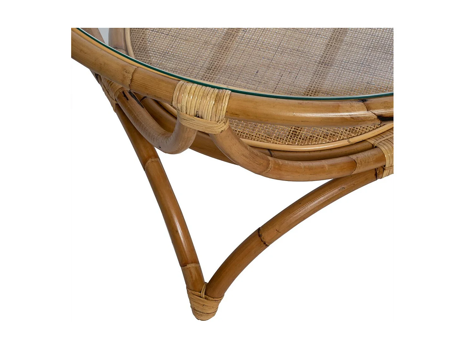 Table basse en Rotin et Verre trempé  90 x H 51 cm