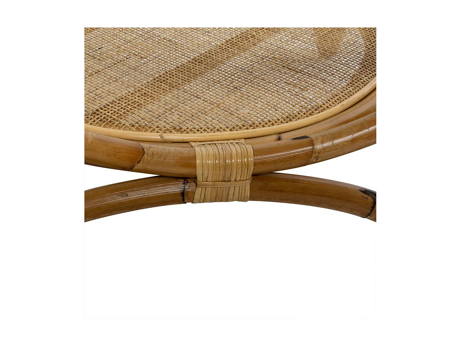 Table basse en Rotin et Verre trempé  90 x H 51 cm