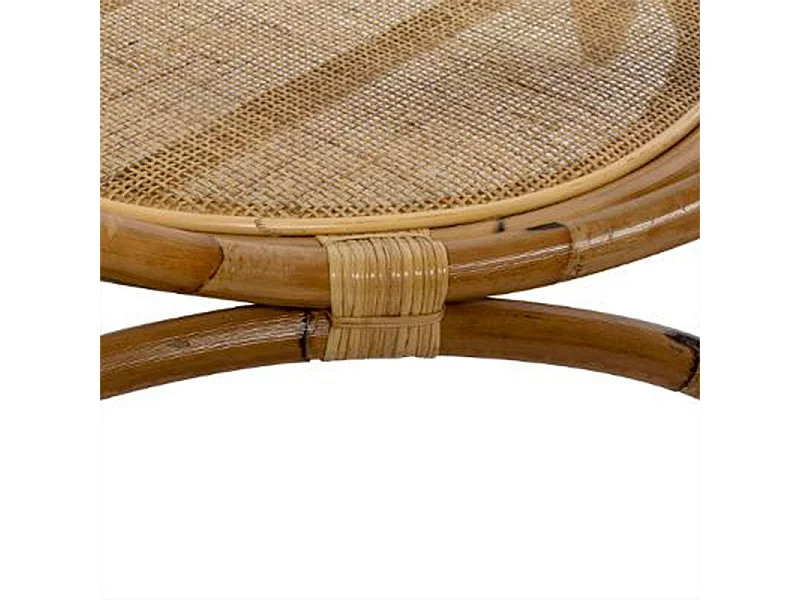 Table basse en Rotin et Verre trempé  90 x H 51 cm