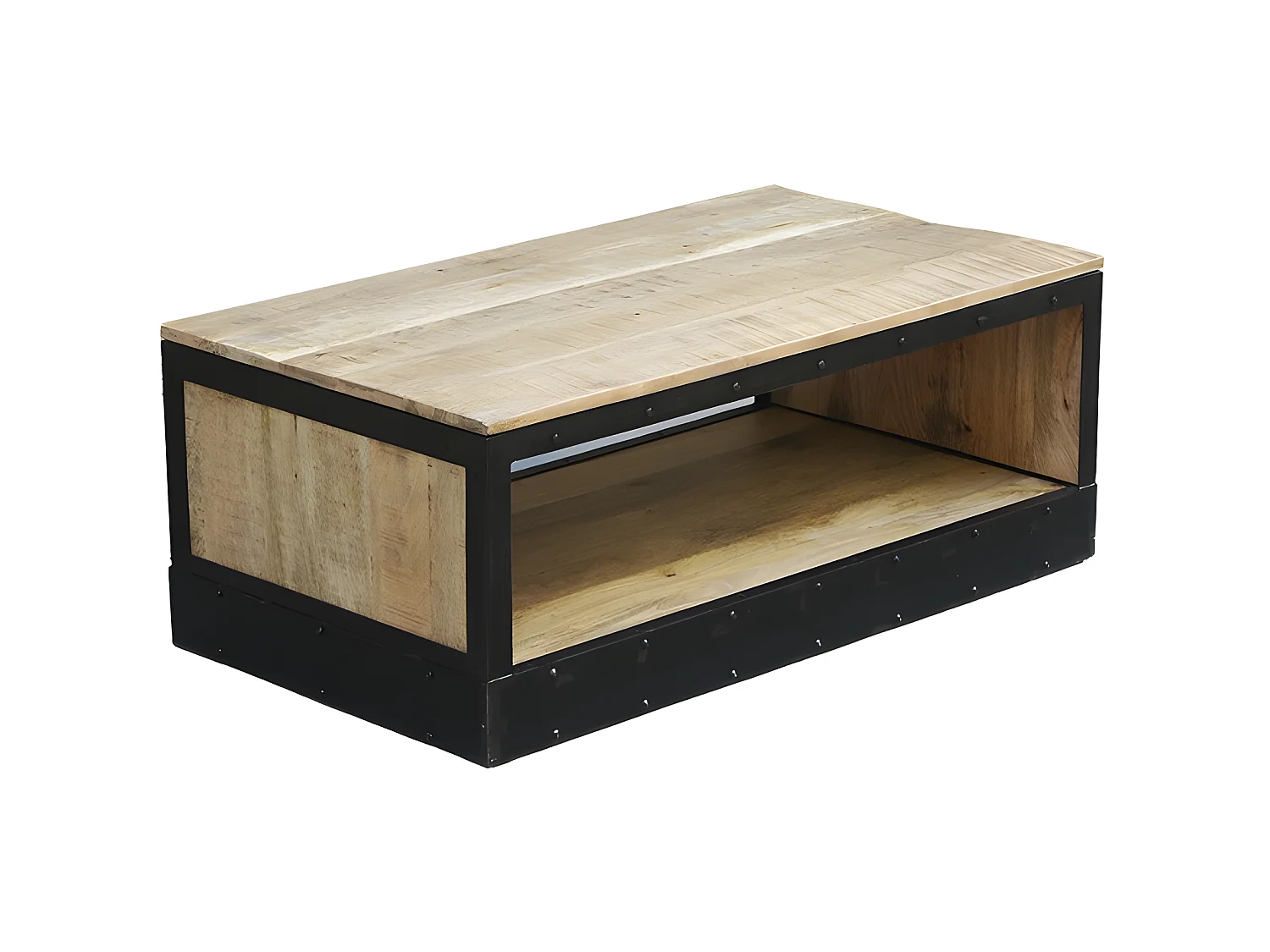 Table basse 2 niveaux en métal et manguier