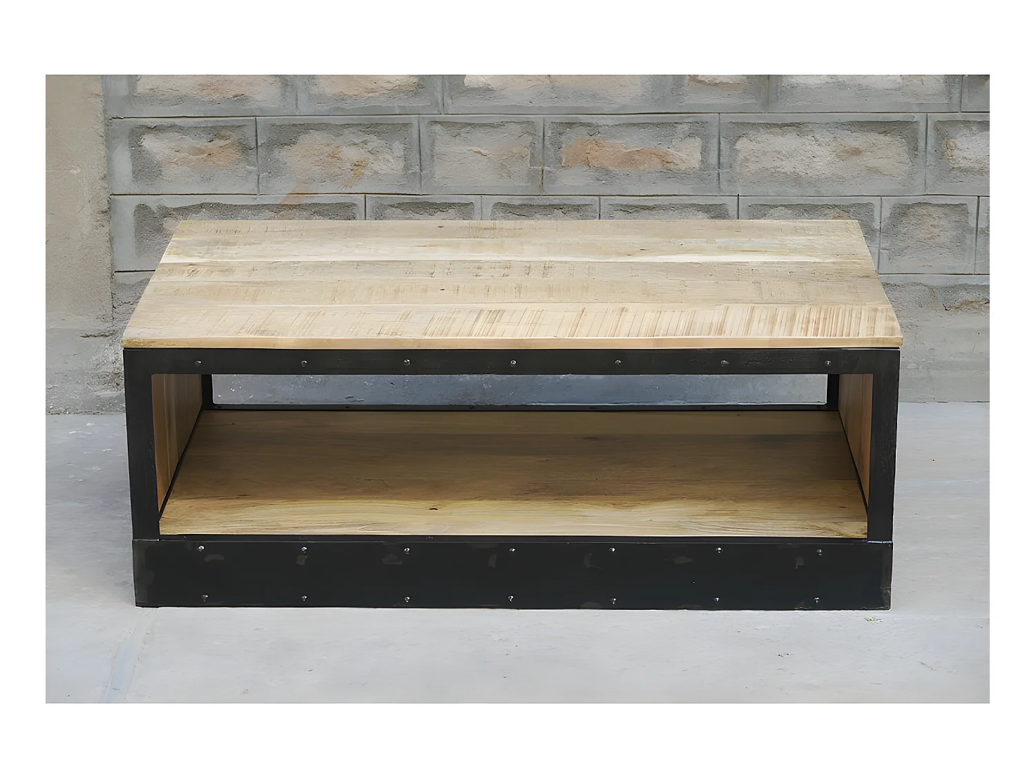 Table basse 2 niveaux en métal et manguier