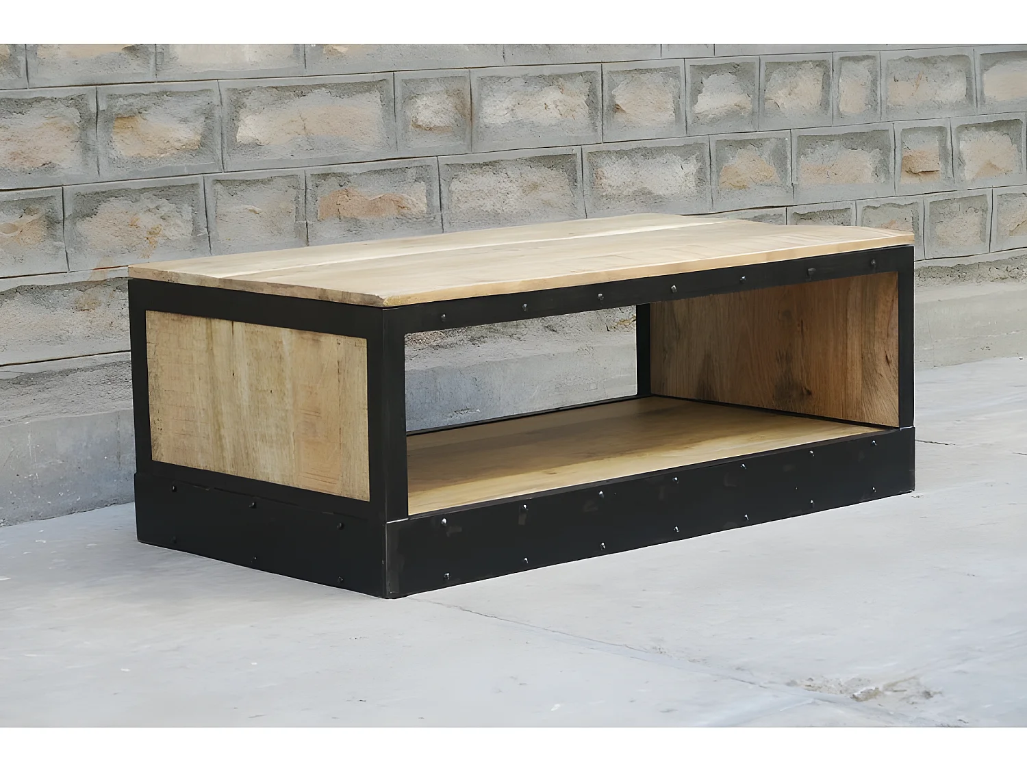 Table basse 2 niveaux en métal et manguier