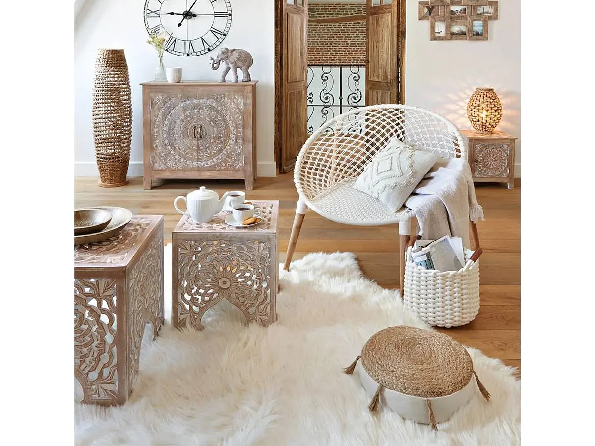 Lot de 2 Tables d'Appoint Design "Touareg" 46cm Naturel