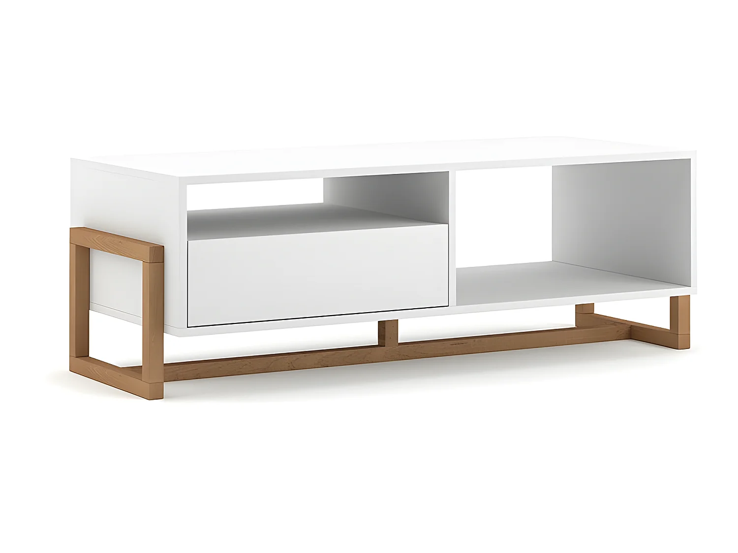 Table basse 1 tiroir 2 niches Oslo blanc