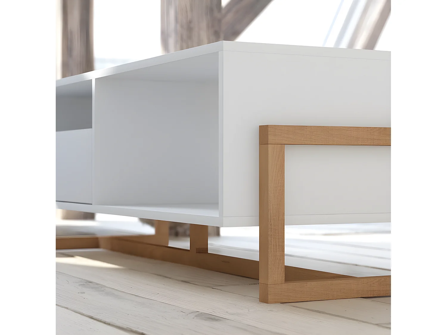 Table basse 1 tiroir 2 niches Oslo blanc