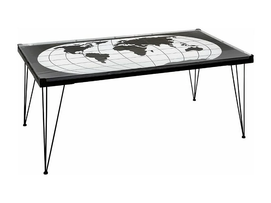 Table Basse en Métal & Verre "Map" 110cm Noir