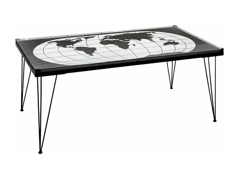 Table Basse en Métal & Verre "Map" 110cm Noir