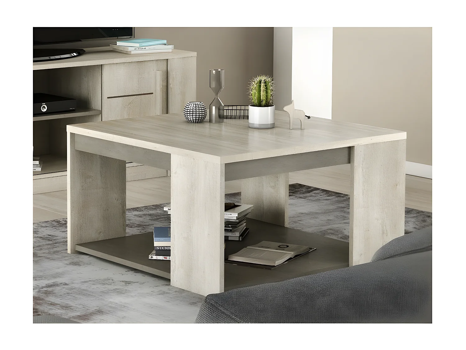 Table basse 80x80cm Cannes chêne champagne/béton clair