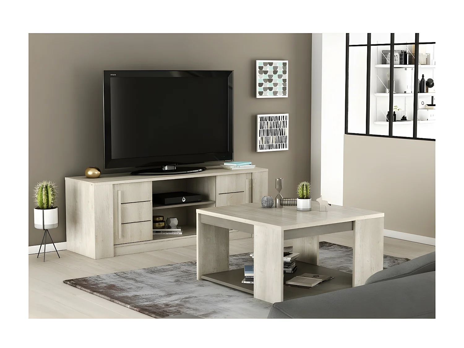 Table basse 80x80cm Cannes chêne champagne/béton clair