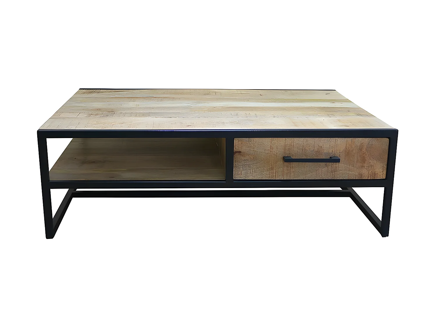 Table basse 1 tiroir bois de manguier et métal