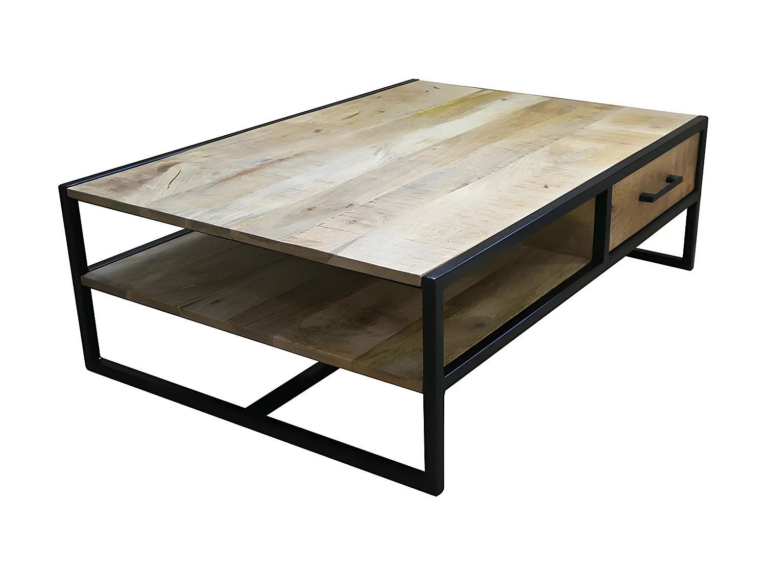 Table basse 1 tiroir bois de manguier et métal