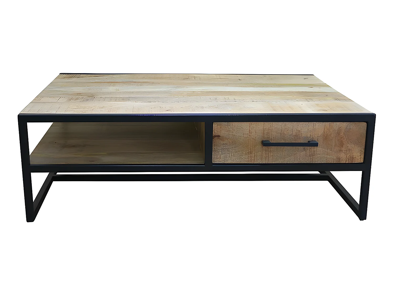 Table basse 1 tiroir bois de manguier et métal