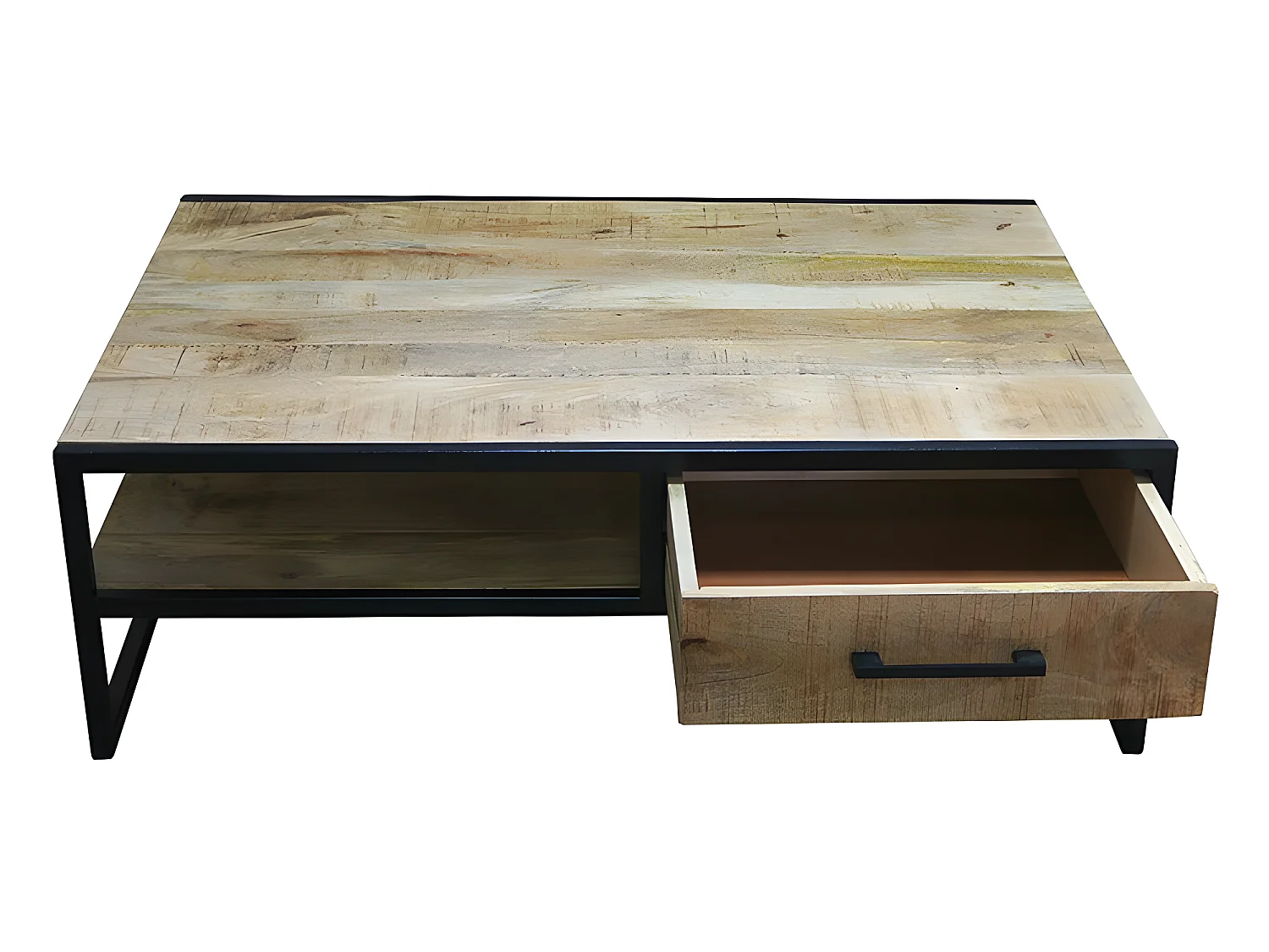 Table basse 1 tiroir bois de manguier et métal