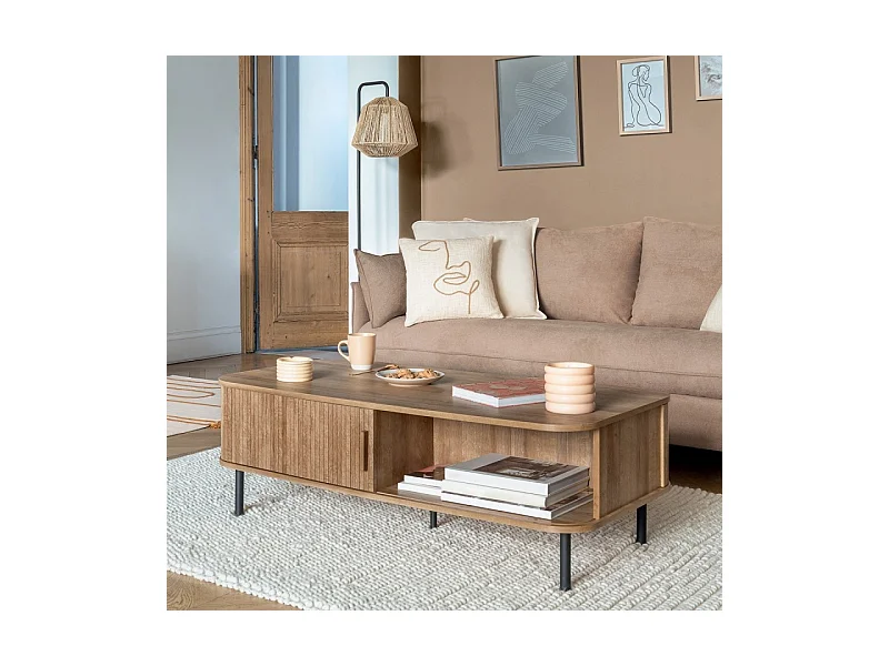 Table Basse 2 Portes "Colva" 120cm Beige