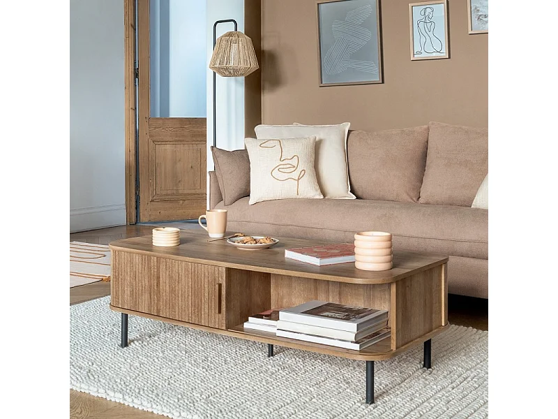 Table Basse 2 Portes "Colva" 120cm Beige