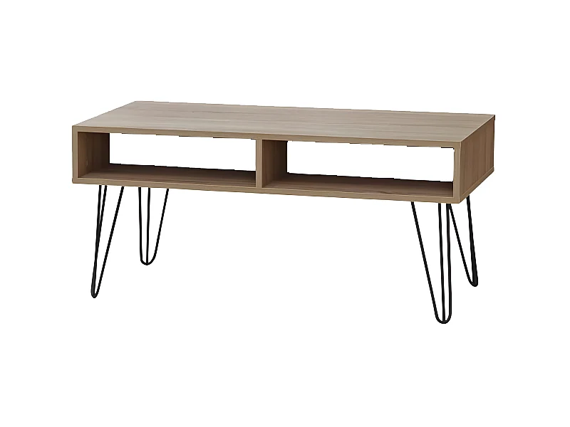 Table basse 4 niches bois et pieds métal