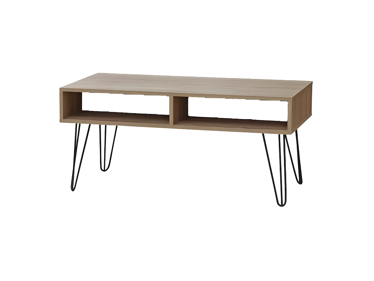 Table basse 4 niches bois et pieds métal