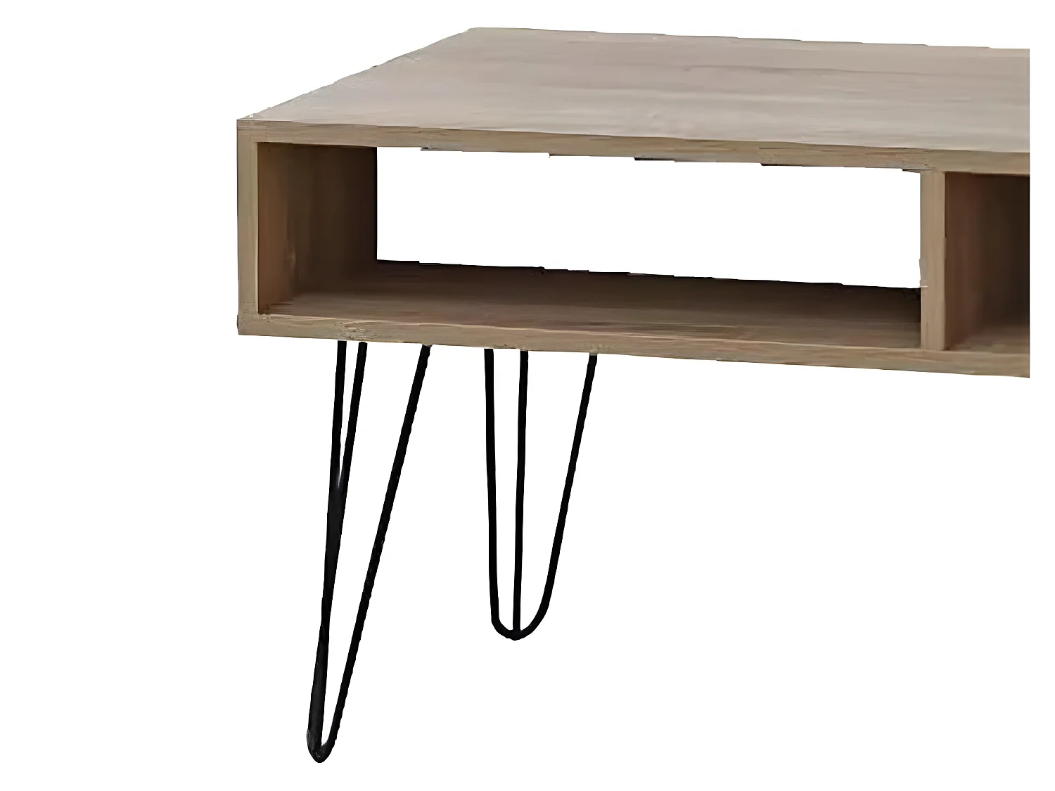 Table basse 4 niches bois et pieds métal