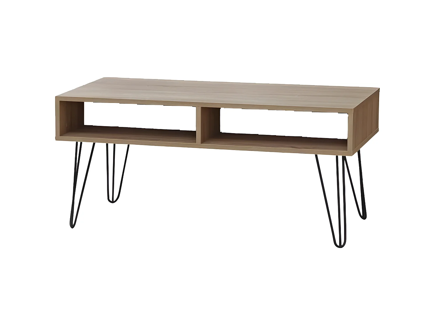 Table basse 4 niches bois et pieds métal
