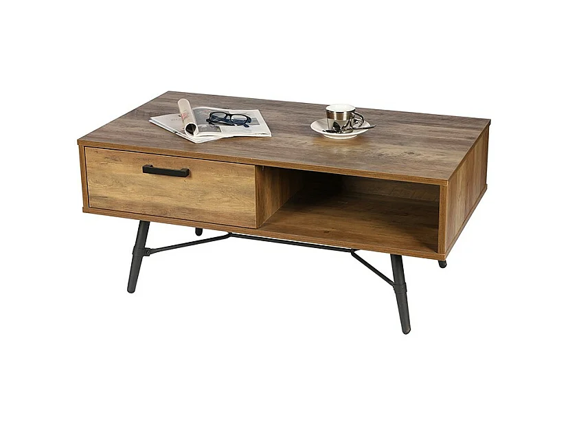 Table basse 1 tiroir pieds métal Hampton