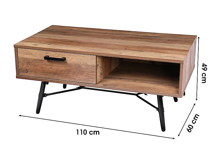 Table basse 1 tiroir pieds métal Hampton