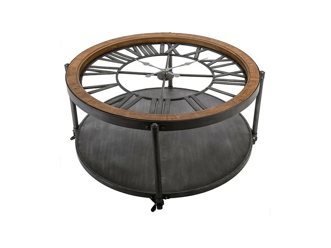 Table Basse Ronde en Métal "Chrono" 89cm Noir