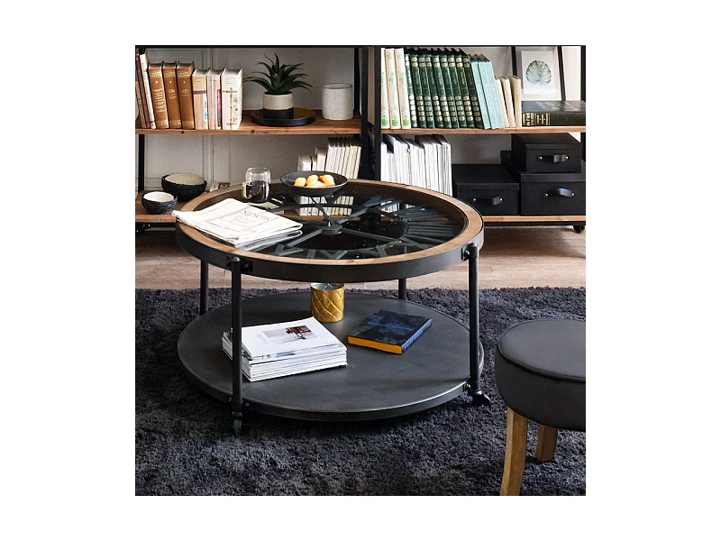 Table Basse Ronde en Métal "Chrono" 89cm Noir