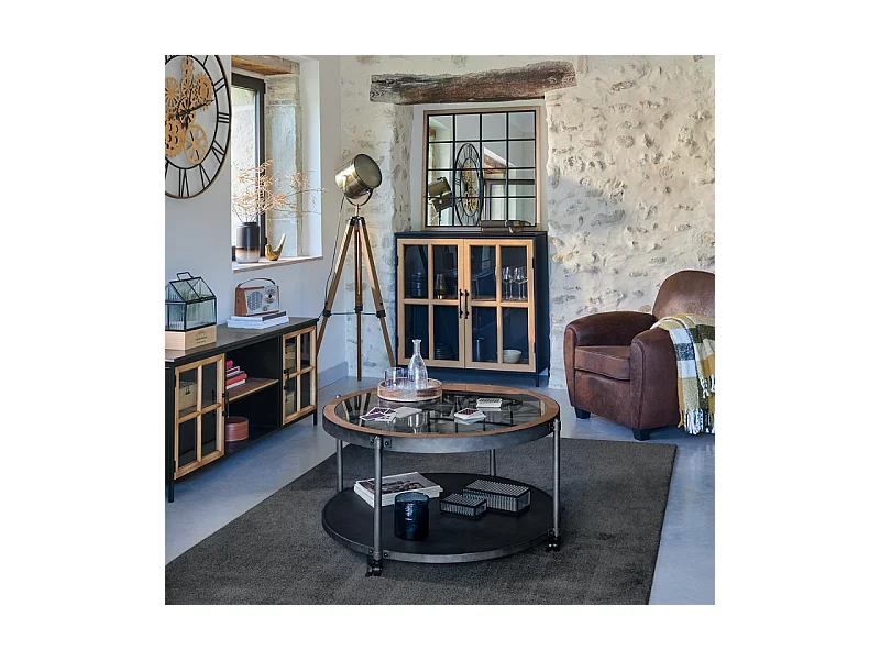 Table Basse Ronde en Métal "Chrono" 89cm Noir