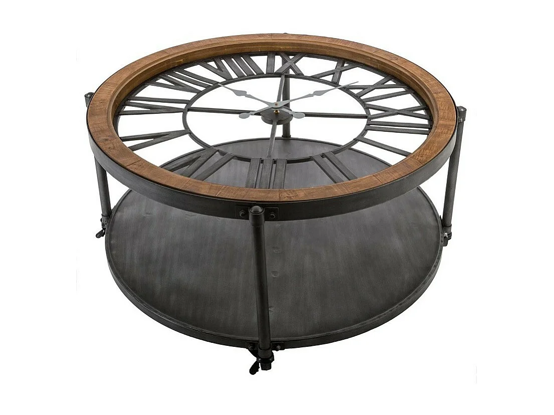 Table Basse Ronde en Métal "Chrono" 89cm Noir