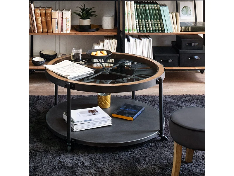 Table Basse Ronde en Métal "Chrono" 89cm Noir