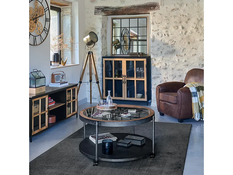 Table Basse Ronde en Métal "Chrono" 89cm Noir