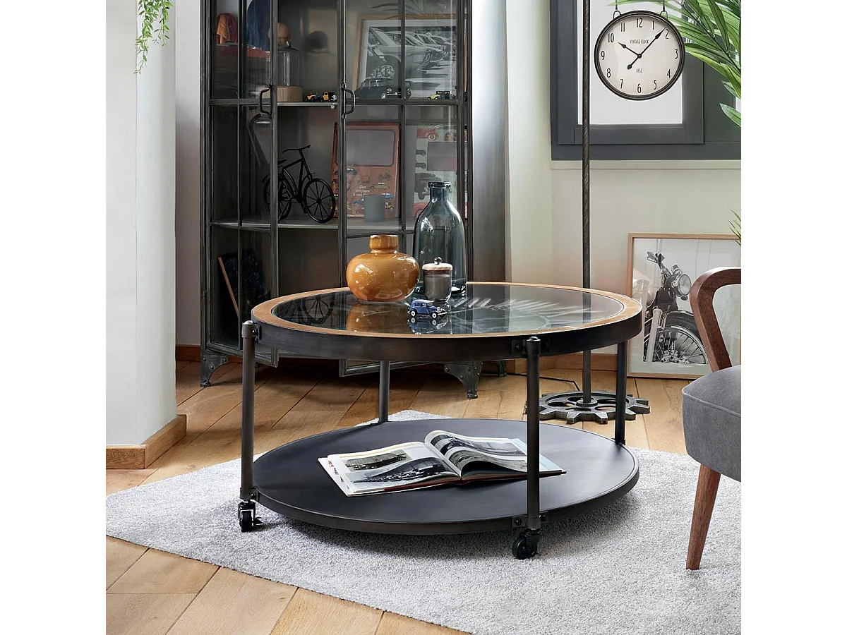 Table Basse Ronde en Métal "Chrono" 89cm Noir