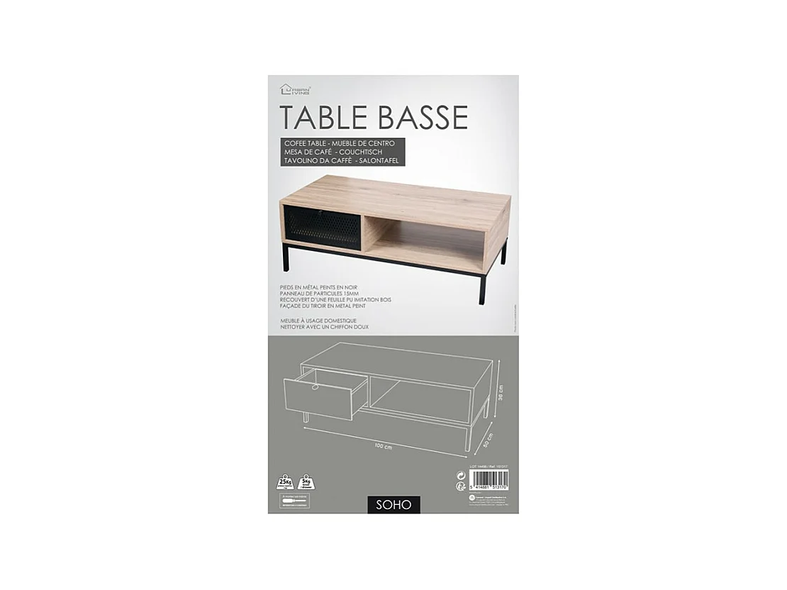 Table basse 1 tiroir 1 niche Soho