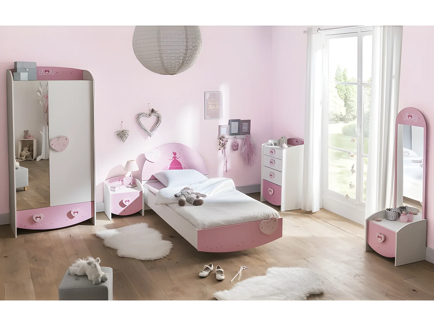 Bureau 1 tiroir Anastasia rose et blanc