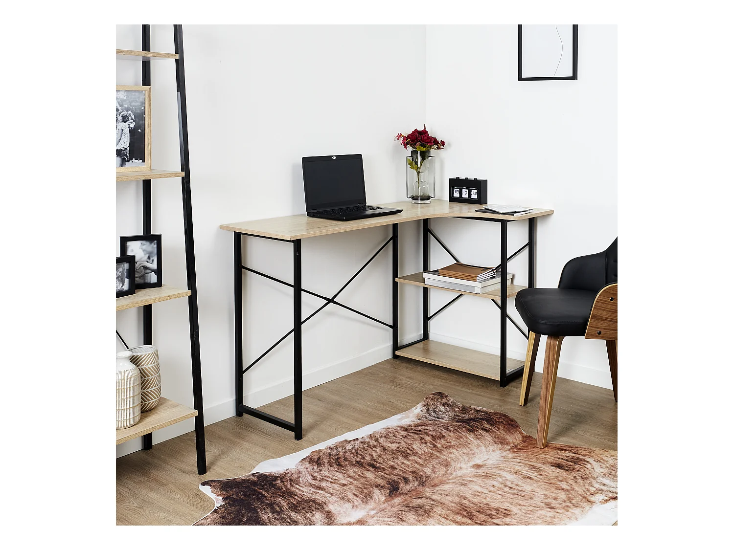 Bureau D Angle Job Noir Noir, Marron
