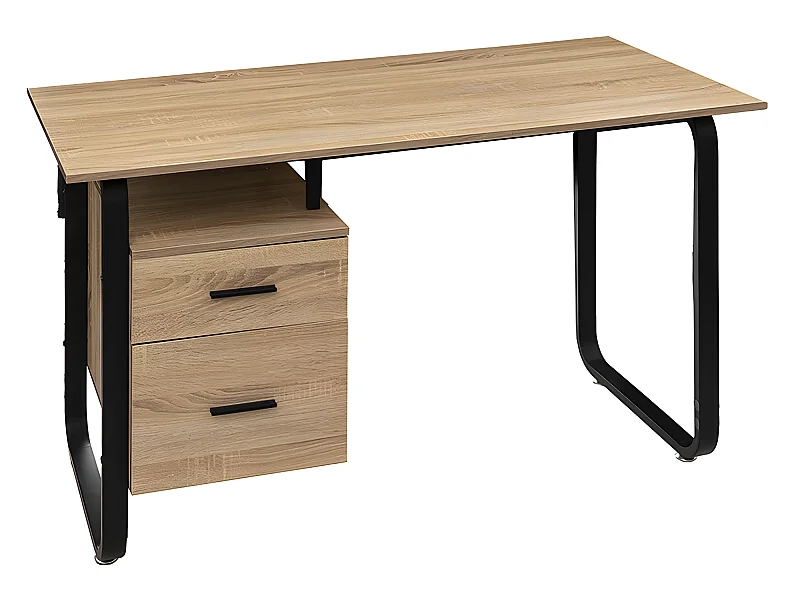 Bureau 2 Tiroirs Design "Caisson" 120cm Naturel