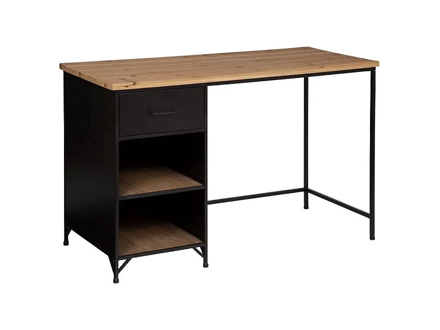 Bureau 1 Tiroir Design "Cierna" 120cm Noir & Naturel