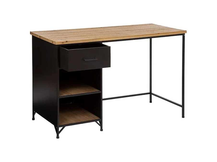 Bureau 1 Tiroir Design "Cierna" 120cm Noir & Naturel