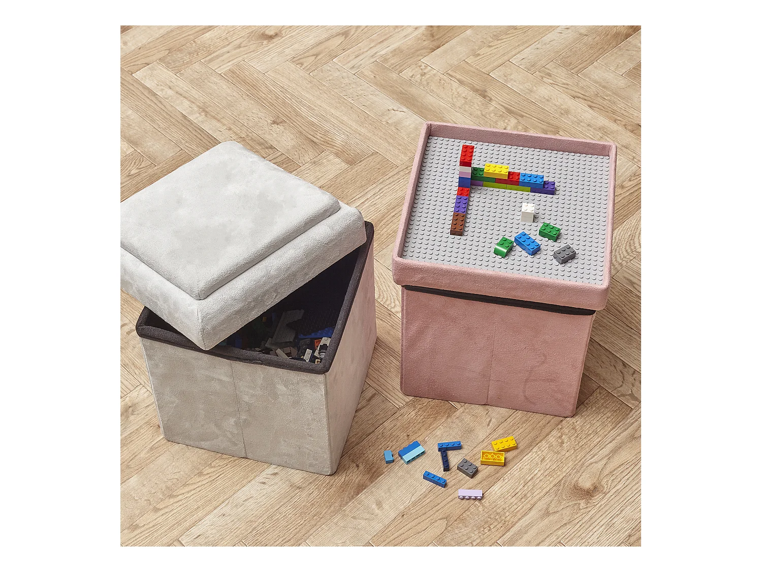 Coffre Pouf Pliable Compatible Brique Gris Gris