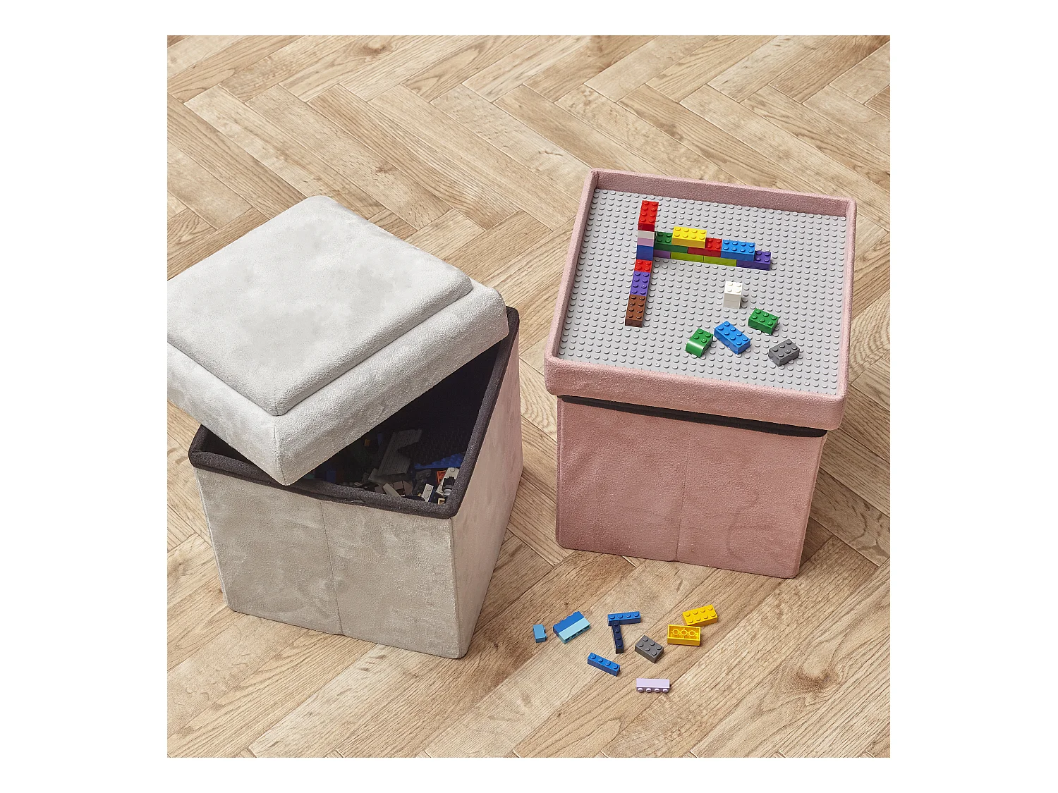 Coffre Pouf Pliable Compatible Brique Rose Rose